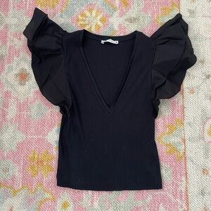 zara v-neck flutter sleeve blouse